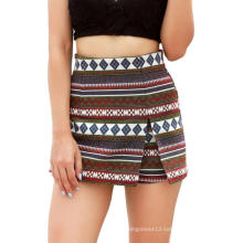 Wholesale Summer Faux Two Piece Skirts Set High Waisted Beach Geometric Printed Shorts Women